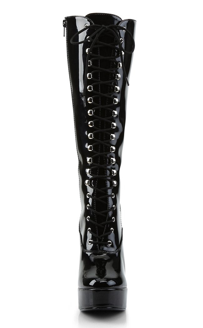 ELECTRA-2020 Black Patent Knee High Boots-Pleaser-Tragic Beautiful