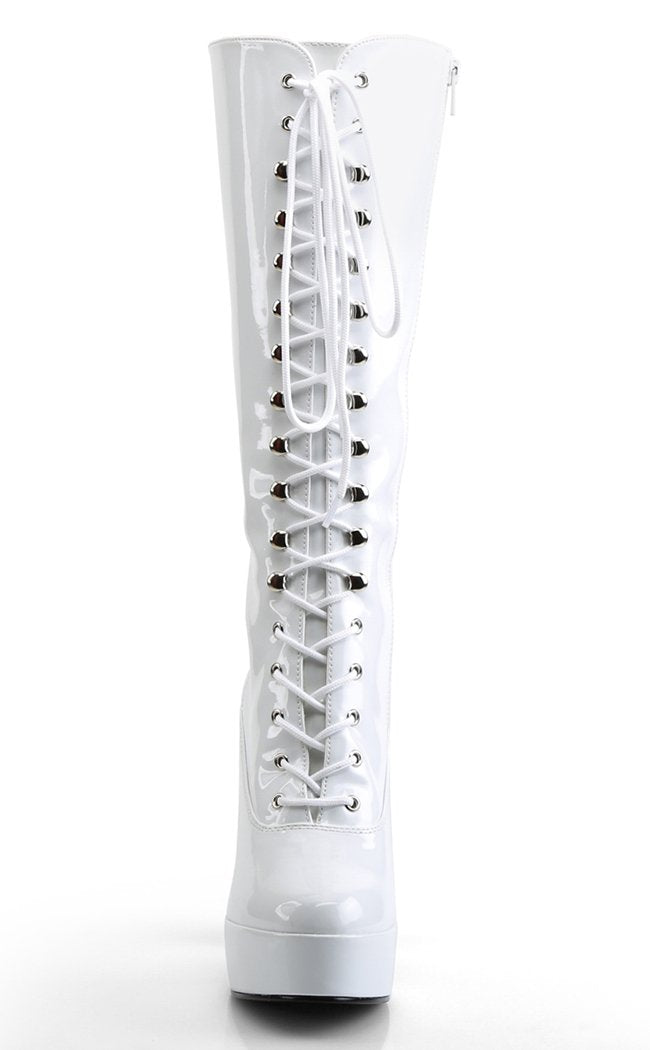 ELECTRA-2020 White Patent Knee High Boots-Pleaser-Tragic Beautiful