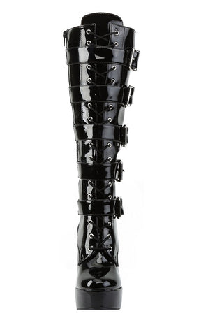 ELECTRA-2042 Black Patent Knee High Boots-Pleaser-Tragic Beautiful