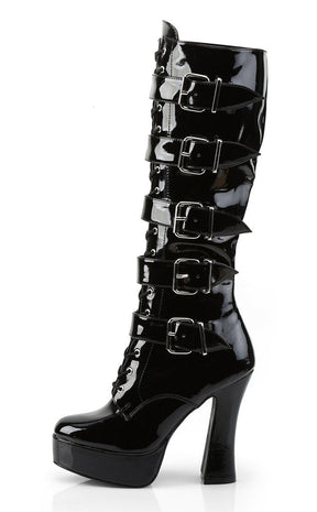 ELECTRA-2042 Black Patent Knee High Boots-Pleaser-Tragic Beautiful