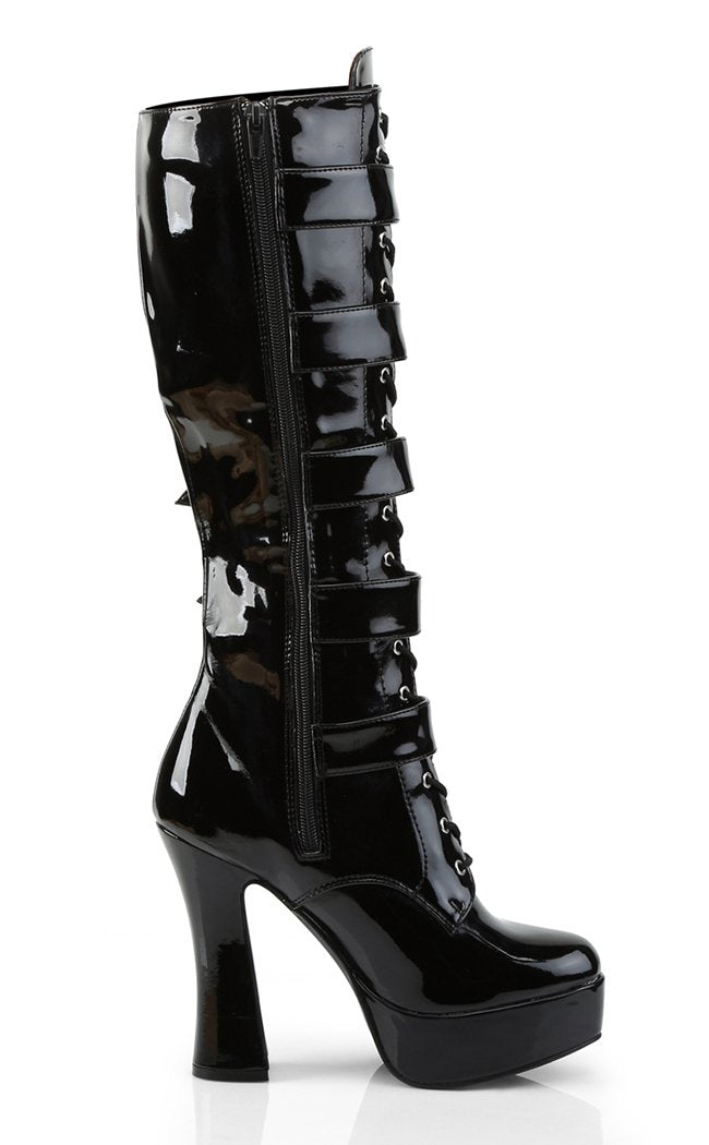 ELECTRA-2042 Black Patent Knee High Boots-Pleaser-Tragic Beautiful