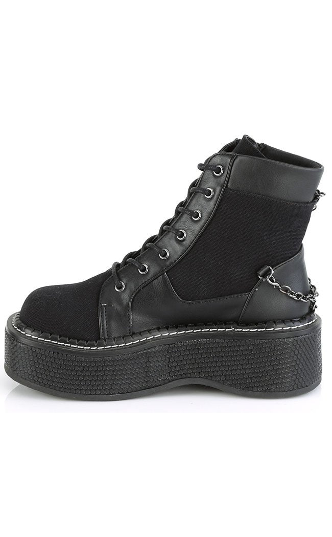 EMILY-114 Black Chain Canvas Boots-Demonia-Tragic Beautiful