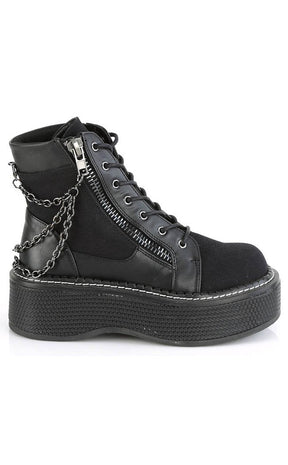 EMILY-114 Black Chain Canvas Boots-Demonia-Tragic Beautiful