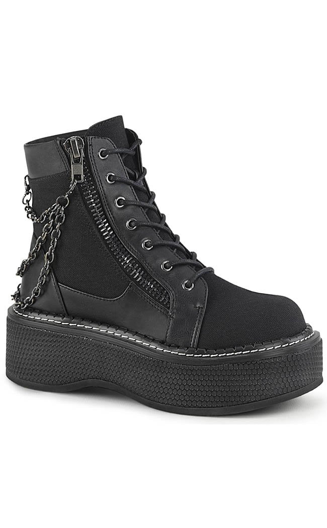 EMILY-114 Black Chain Canvas Boots-Demonia-Tragic Beautiful