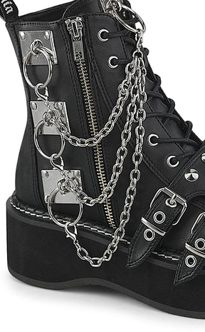 EMILY-57 Black Chain Canvas Boots