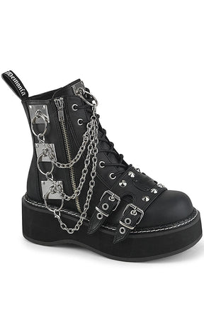 EMILY-57 Black Chain Canvas Boots