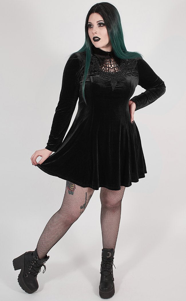 Ensnared Velvet Dress | Black | Plus Size-Punk Rave-Tragic Beautiful