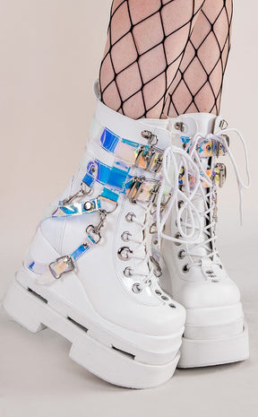 ETERNAL-115 White Vegan Ankle Boots-Demonia-Tragic Beautiful