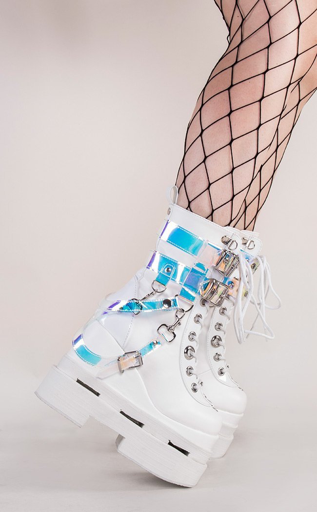 ETERNAL-115 White Vegan Ankle Boots-Demonia-Tragic Beautiful