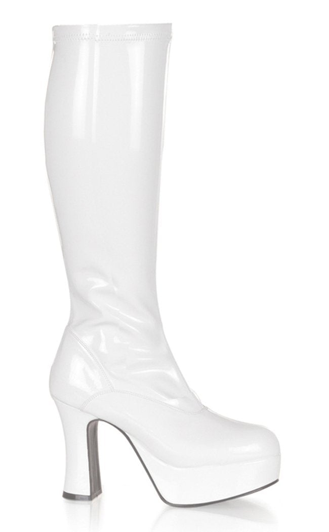 EXOTICA-2000 White Stretch Patent Boots-Funtasma-Tragic Beautiful