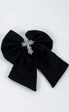 Fallen Grace Bow Hair Clip-Cold Black Heart-Tragic Beautiful