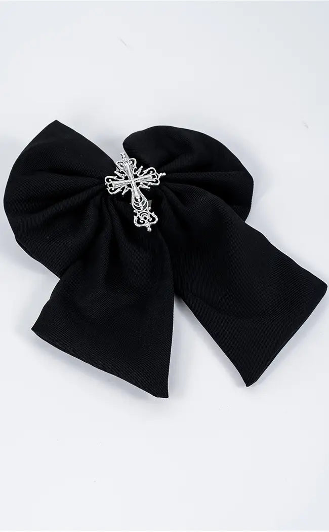 Fallen Grace Bow Hair Clip-Cold Black Heart-Tragic Beautiful