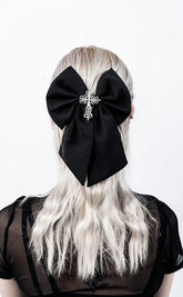 Fallen Grace Bow Hair Clip-Cold Black Heart-Tragic Beautiful