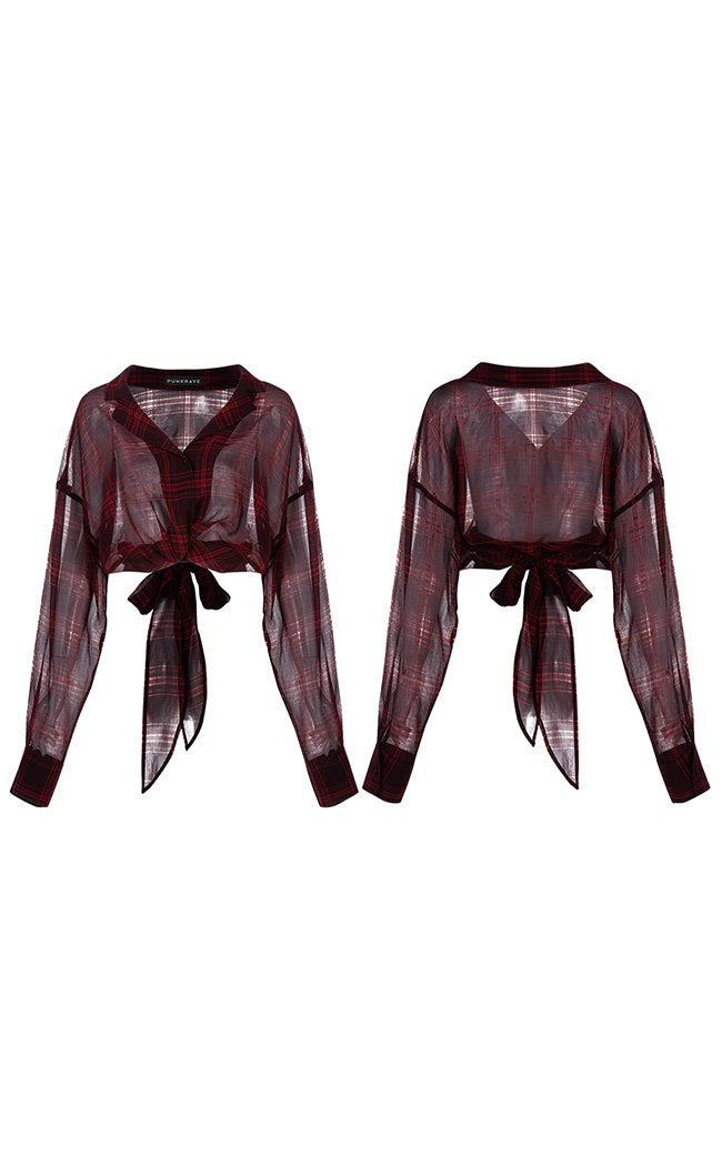 Fiendish Shadows Sheer Shirt | Red Plaid-Punk Rave-Tragic Beautiful