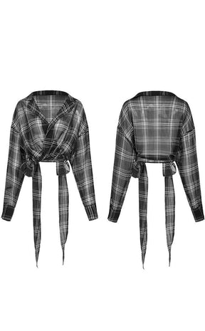 Fiendish Shadows Sheer Shirt | White Plaid-Punk Rave-Tragic Beautiful