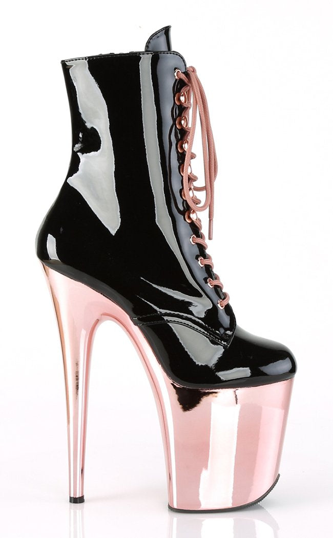 FLAMINGO-1020 Black Patent & Rose Gold Boots-Pleaser-Tragic Beautiful