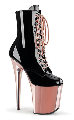 FLAMINGO-1020 Black Patent & Rose Gold Boots-Pleaser-Tragic Beautiful