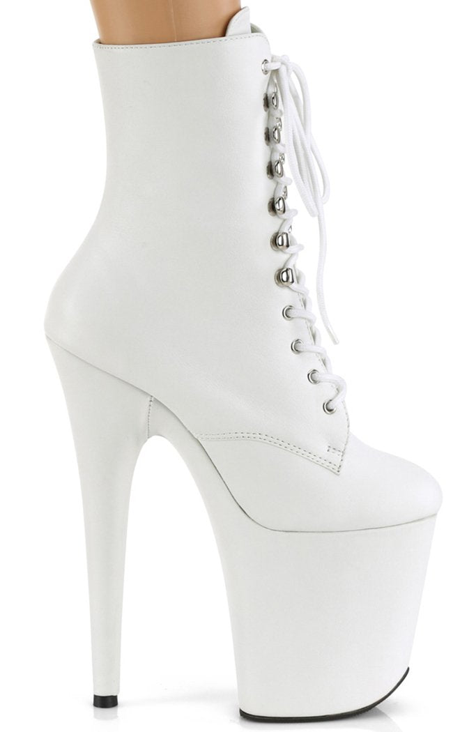 FLAMINGO-1020LWR White Leather Ankle Boots-Pleaser-Tragic Beautiful