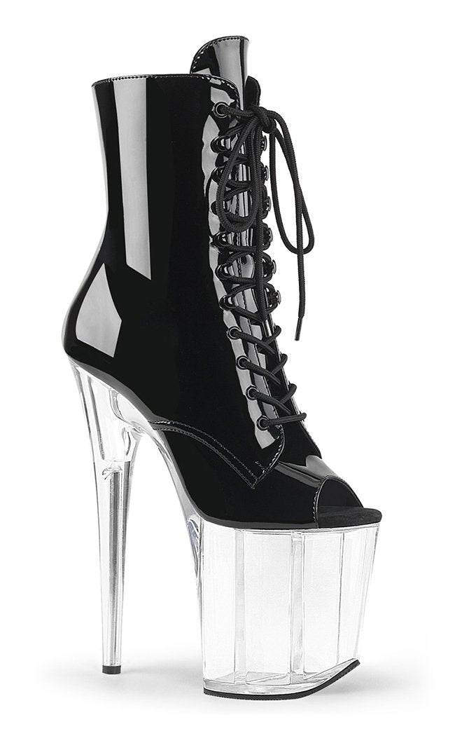 FLAMINGO-1021 Black Patent & Clear Ankle Boots-Pleaser-Tragic Beautiful