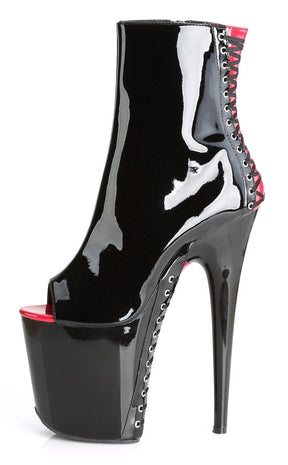 FLAMINGO-1025 Black Red Corset Ankle Boots-Pleaser-Tragic Beautiful