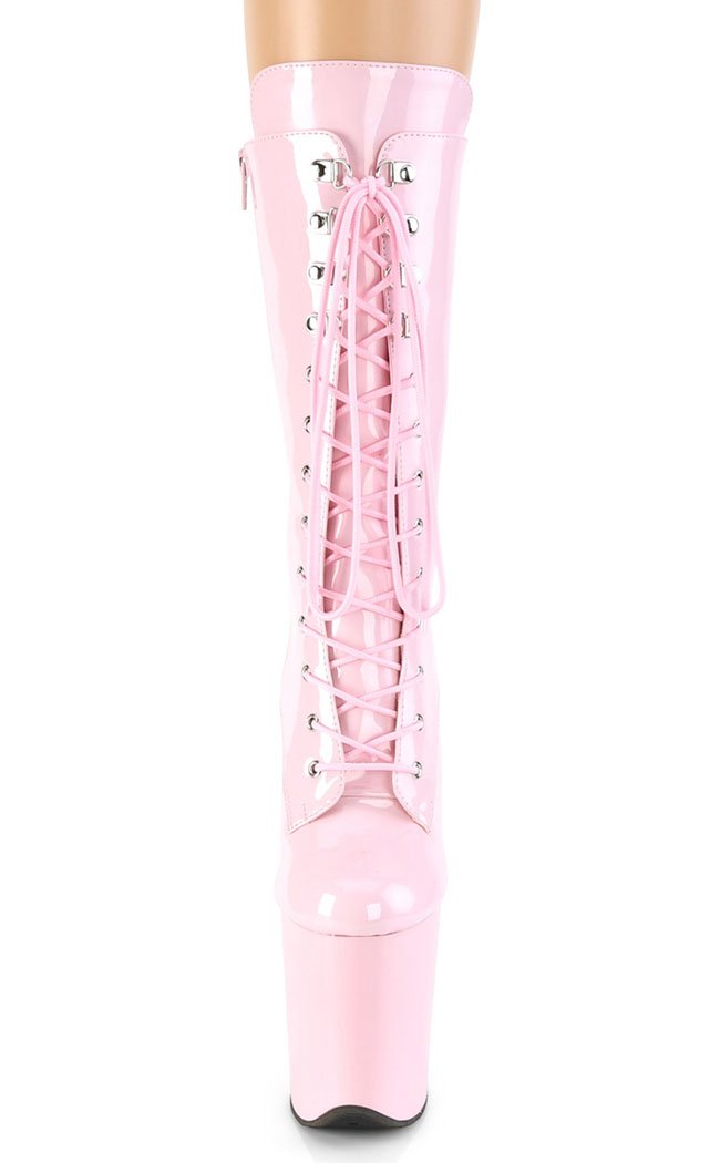 FLAMINGO-1050 Baby Pink Patent Mid Calf Boots-Pleaser-Tragic Beautiful