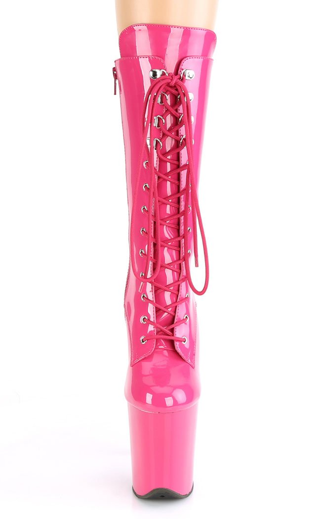 FLAMINGO-1050 Hot Pink Patent Mid Calf Boots-Pleaser-Tragic Beautiful