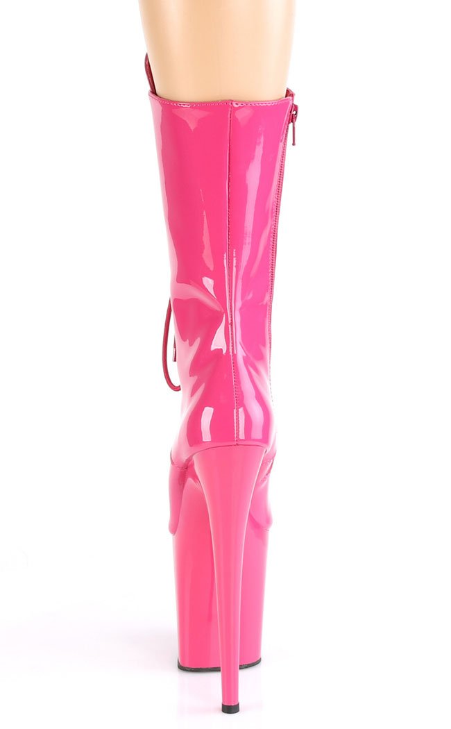 FLAMINGO-1050 Hot Pink Patent Mid Calf Boots-Pleaser-Tragic Beautiful