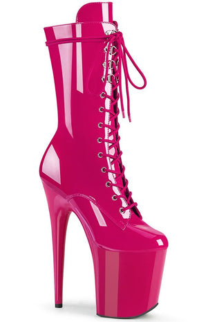 FLAMINGO-1050 Hot Pink Patent Mid Calf Boots-Pleaser-Tragic Beautiful