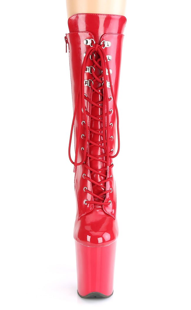 FLAMINGO-1050 Red Patent Mid Calf Boots-Pleaser-Tragic Beautiful