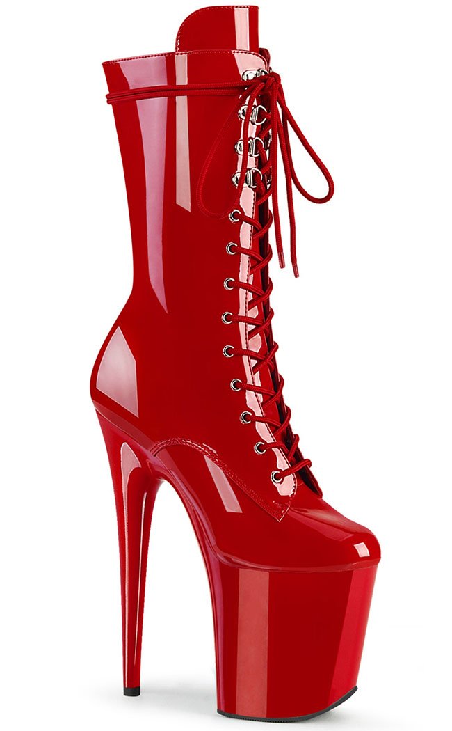 FLAMINGO-1050 Red Patent Mid Calf Boots-Pleaser-Tragic Beautiful