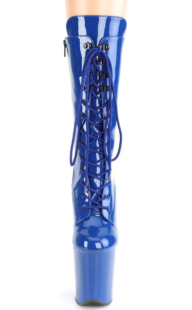 FLAMINGO-1050 Royal Blue Patent Mid Calf Boots-Pleaser-Tragic Beautiful