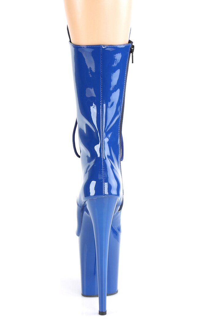 FLAMINGO-1050 Royal Blue Patent Mid Calf Boots-Pleaser-Tragic Beautiful