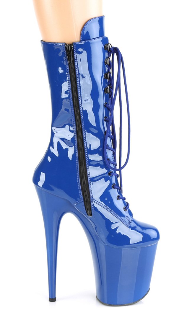 FLAMINGO-1050 Royal Blue Patent Mid Calf Boots-Pleaser-Tragic Beautiful