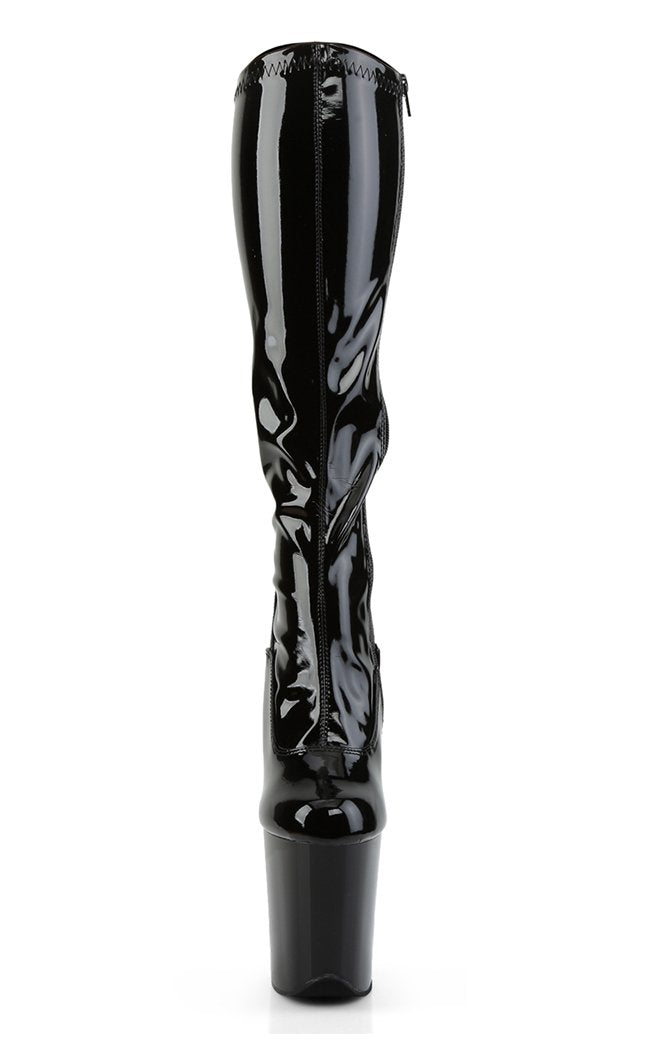 FLAMINGO-2000 Black Patent Knee High Boots-Pleaser-Tragic Beautiful