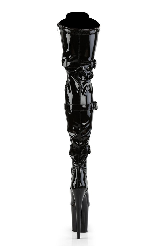 FLAMINGO-3028 Black Patent Thigh High Boots-Pleaser-Tragic Beautiful