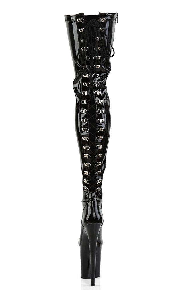 FLAMINGO-3050 Black Patent Thigh High Boots-Pleaser-Tragic Beautiful