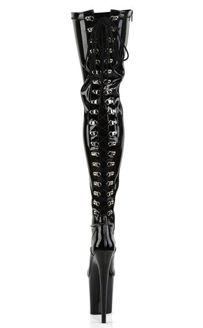 FLAMINGO-3063 Black Patent Thigh High Boots-Pleaser-Tragic Beautiful