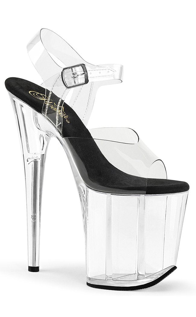 FLAMINGO-808 Clear with Black Heels-Pleaser-Tragic Beautiful