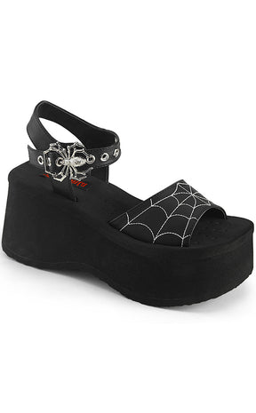 FUNN-10 Black Vegan Spiderweb Sandals-Demonia-Tragic Beautiful