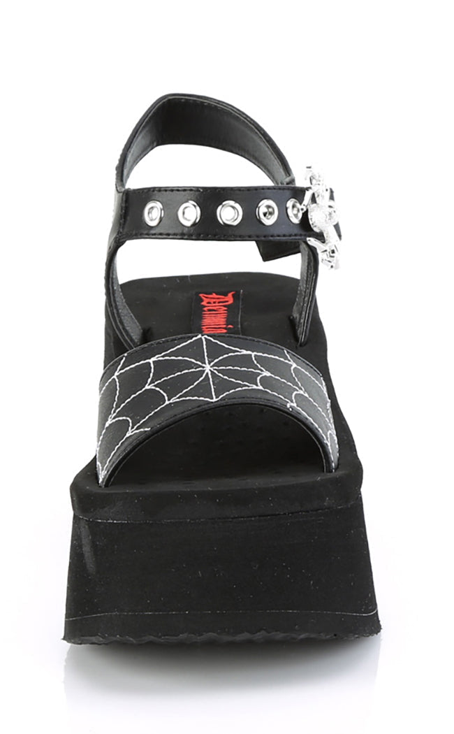 FUNN-10 Black Vegan Spiderweb Sandals-Demonia-Tragic Beautiful