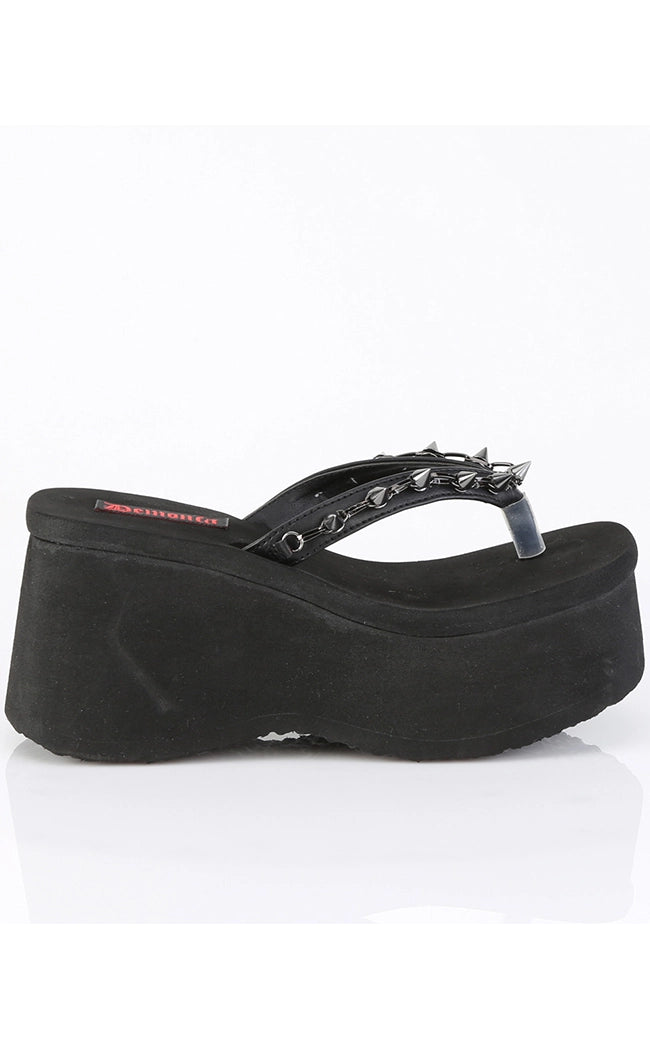 FUNN-35 Black Platform Slide Sandals-Demonia-Tragic Beautiful