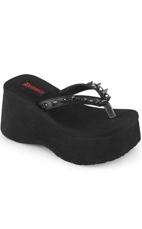 FUNN-35 Black Platform Slide Sandals-Demonia-Tragic Beautiful