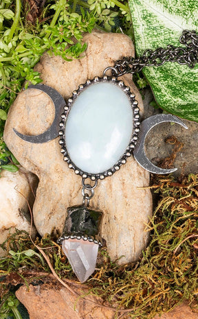 Goddess Aquamarine & Clear Quartz Crystal Necklace