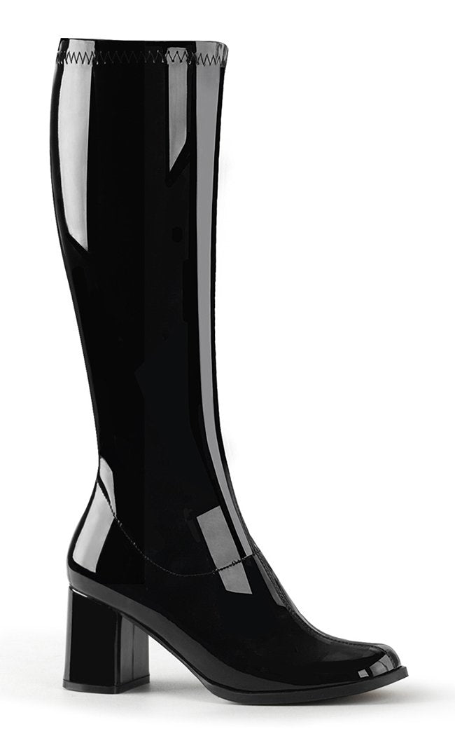 GOGO-300 Black Stretch Patent Gogo Boots-Funtasma-Tragic Beautiful