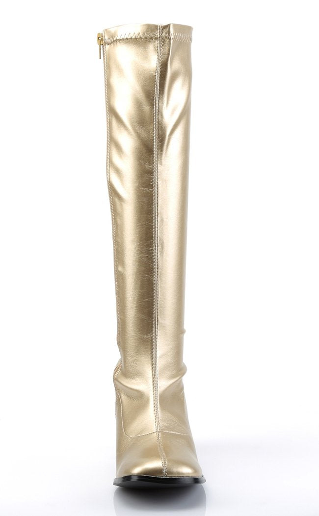 GOGO-300 Gold Stretch Vegan Leather Gogo Boots-Funtasma-Tragic Beautiful