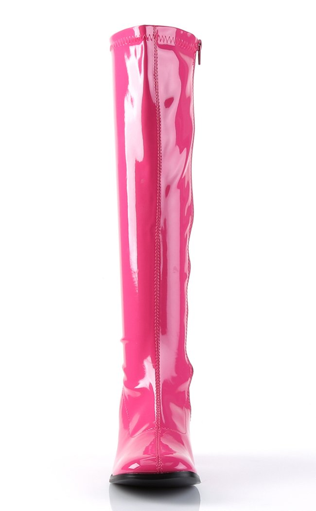 GOGO-300 Hot Pink Stretch Patent Gogo Boots-Funtasma-Tragic Beautiful