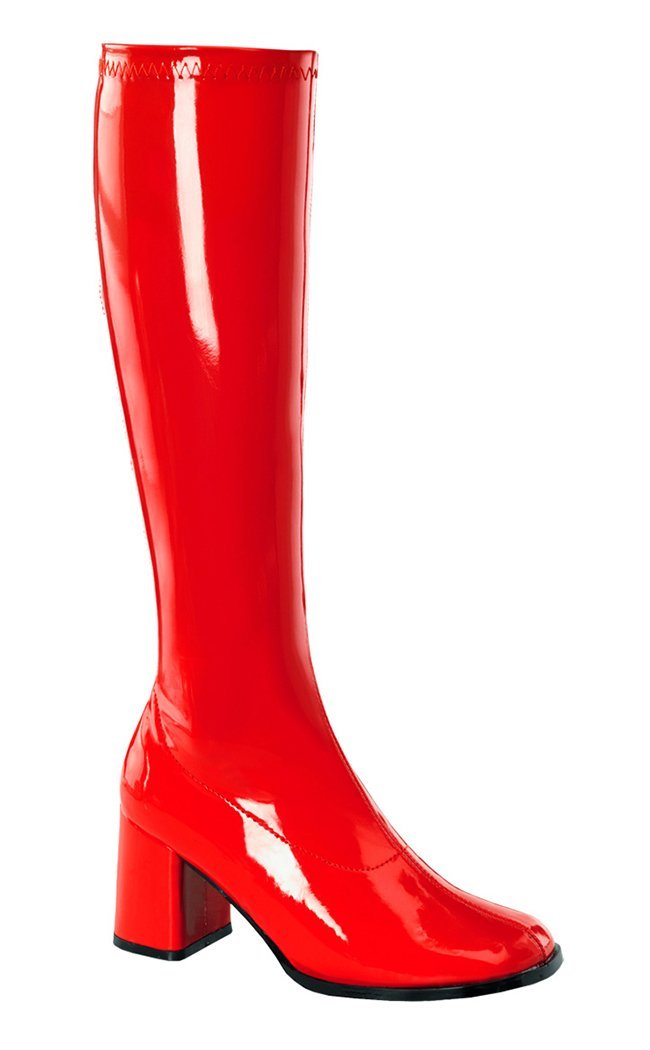 GOGO-300 Red Stretch Patent Gogo Boots-Funtasma-Tragic Beautiful