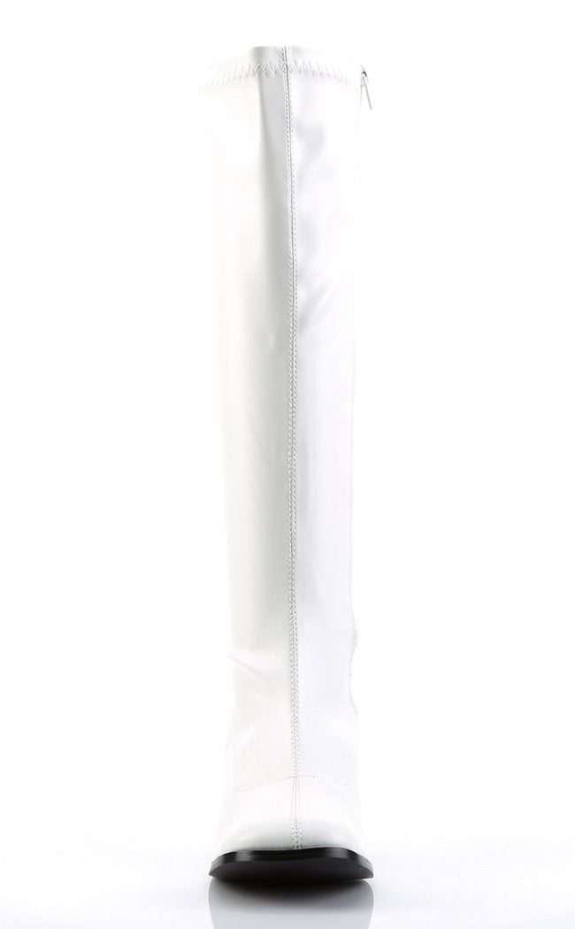 GOGO-300 White Stretch Vegan Leather Boots-Funtasma-Tragic Beautiful