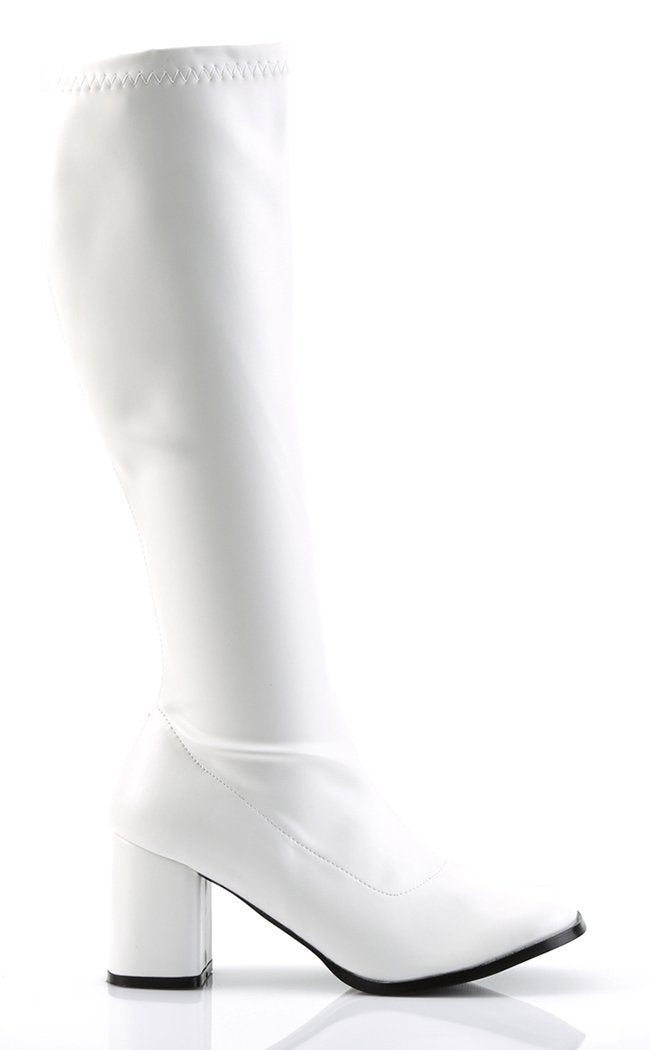 GOGO-300 White Stretch Vegan Leather Boots-Funtasma-Tragic Beautiful