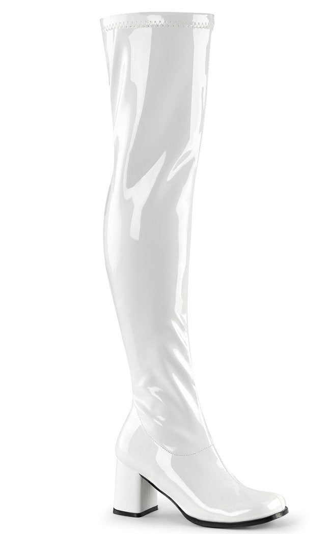 GOGO-3000 White Stetch Patent Thigh High Boots-Funtasma-Tragic Beautiful